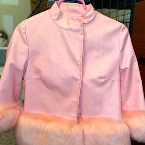 Light pink faux leather coat with faux fur